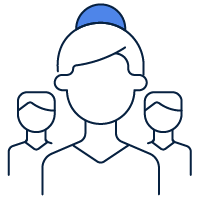 Icon mit drei Personen, eine davon steht im Vordergrund